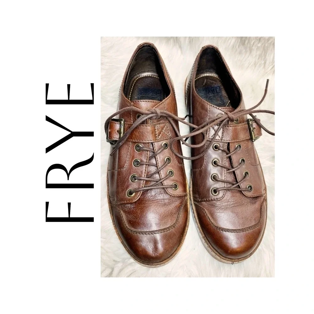 Frye‎ Cognac Brown Leather Buckle Lace Up Oxford Sneakers Men's 9 Heritage Luxe